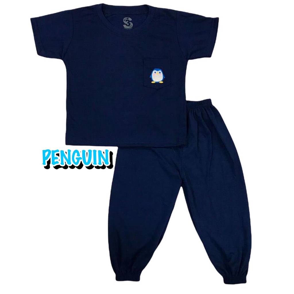 (1 KG MUAT 7 STEL) BAJU SETELAN CP JOGER FASHION OBLONG ANAK LAKI-LAKI/COWOK BAHAN KAOS KATUN KANTONG BORDIR PENGUIN