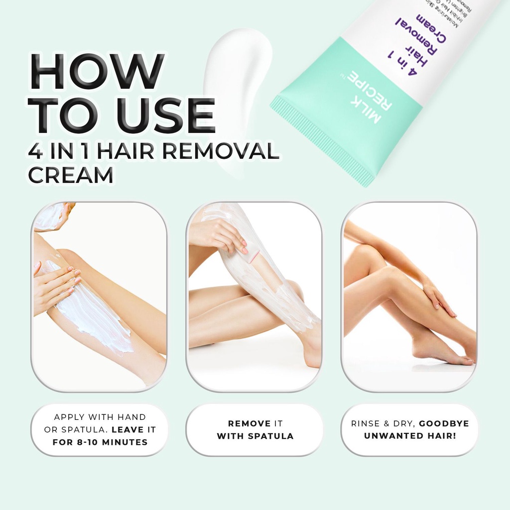 Hair Removal Cream Milk Recipe 4in1 Hair Removal Cream - Krim Waxing Perontok Bulu Ketiak  Non-Irritating untuk Melembapkan Anti Iritasi dan Anti Chicken Skin dengan Niacinamide