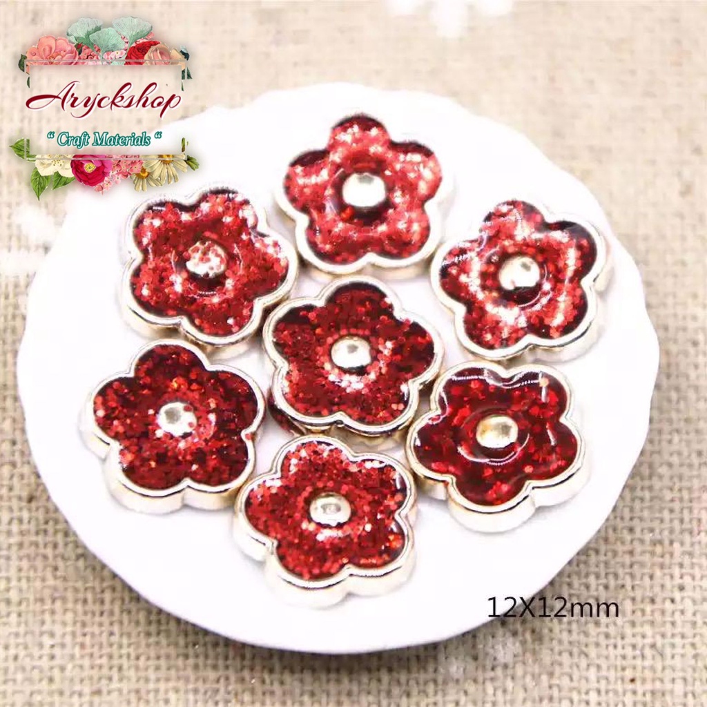 TOMBOL BENTUK BUNGA GLITER 12mm isi 6pc Petunia Flower - Resin Bunga Petunia Bahan Craft