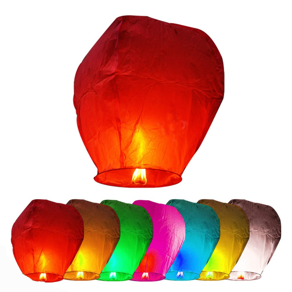 10 pcs Lampion Terbang / Sky Lantern / Flying Lantern / Lentera Terbang Warna Warni