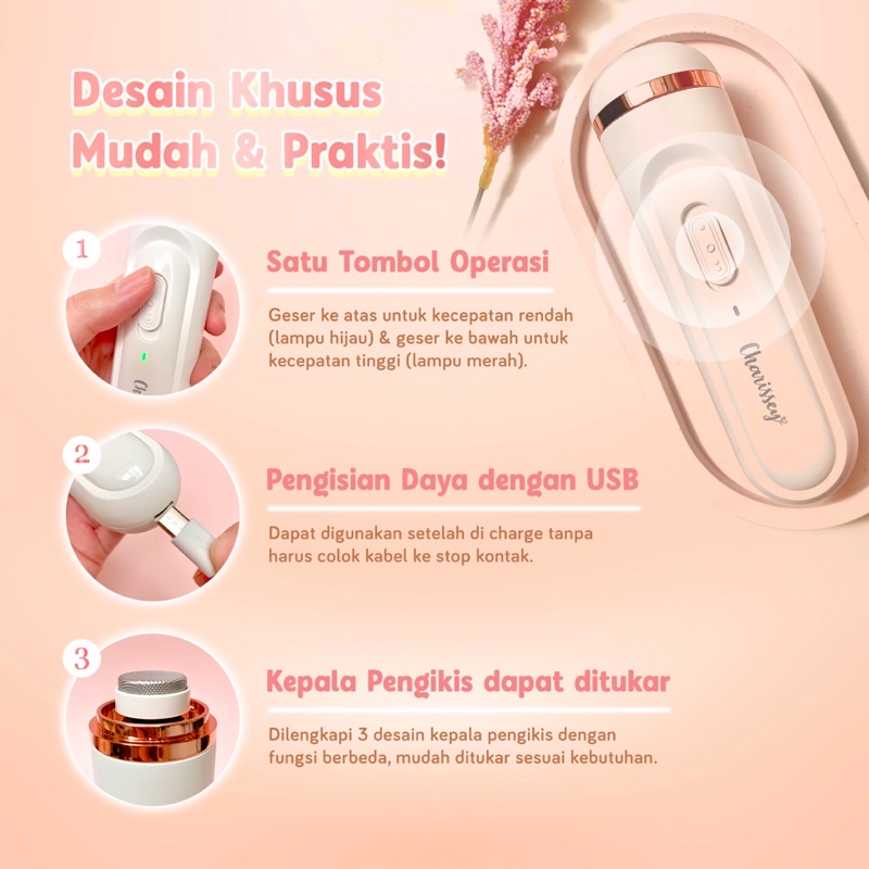 Charissey Foot Grinder / Pengikis Kaki Elektrik / Penghalus Tumit / Kikis Tumit