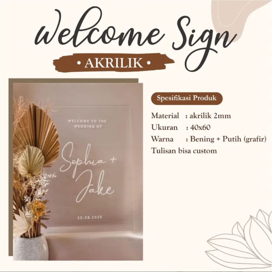 Wedding Sign Aesthetic Termurah /Dekorasi Lamaran/ Dekorasi Pernikahan/ Akrilik Sign/ Welcome Sign acrylic welcome sign akrilik 40x60 2mm wedding akrilik saja lamaran acrilic papan nama engagement