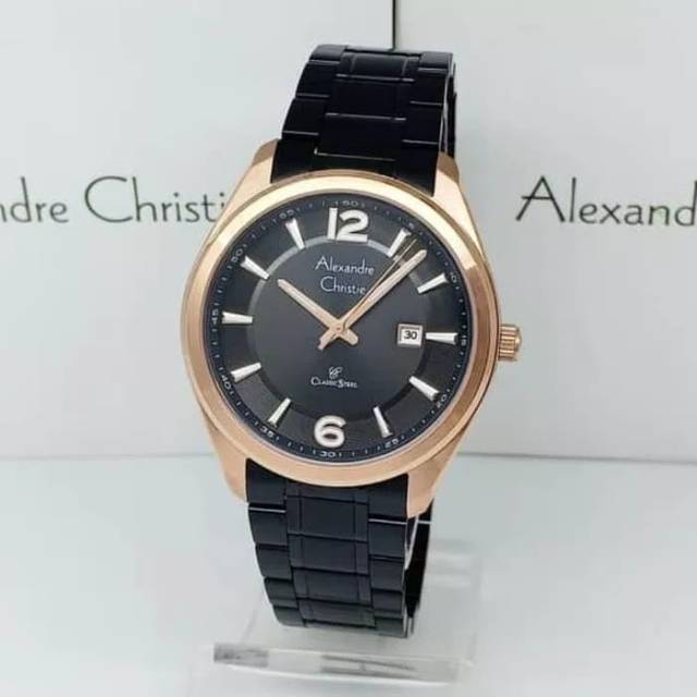 Jam Tangan Pria Alexandre Christie AC 8583 Black Rosegold Original Garansi Resmi 1 Tahun