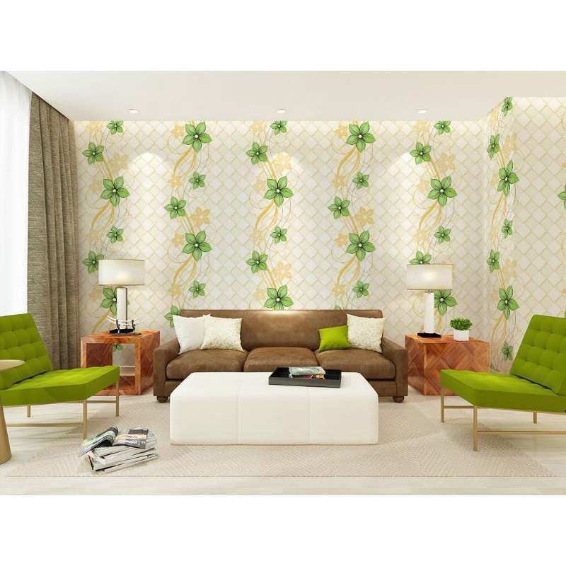 WALLPAPER  DINDING MOTIF KOTAK HIJAU BATANG