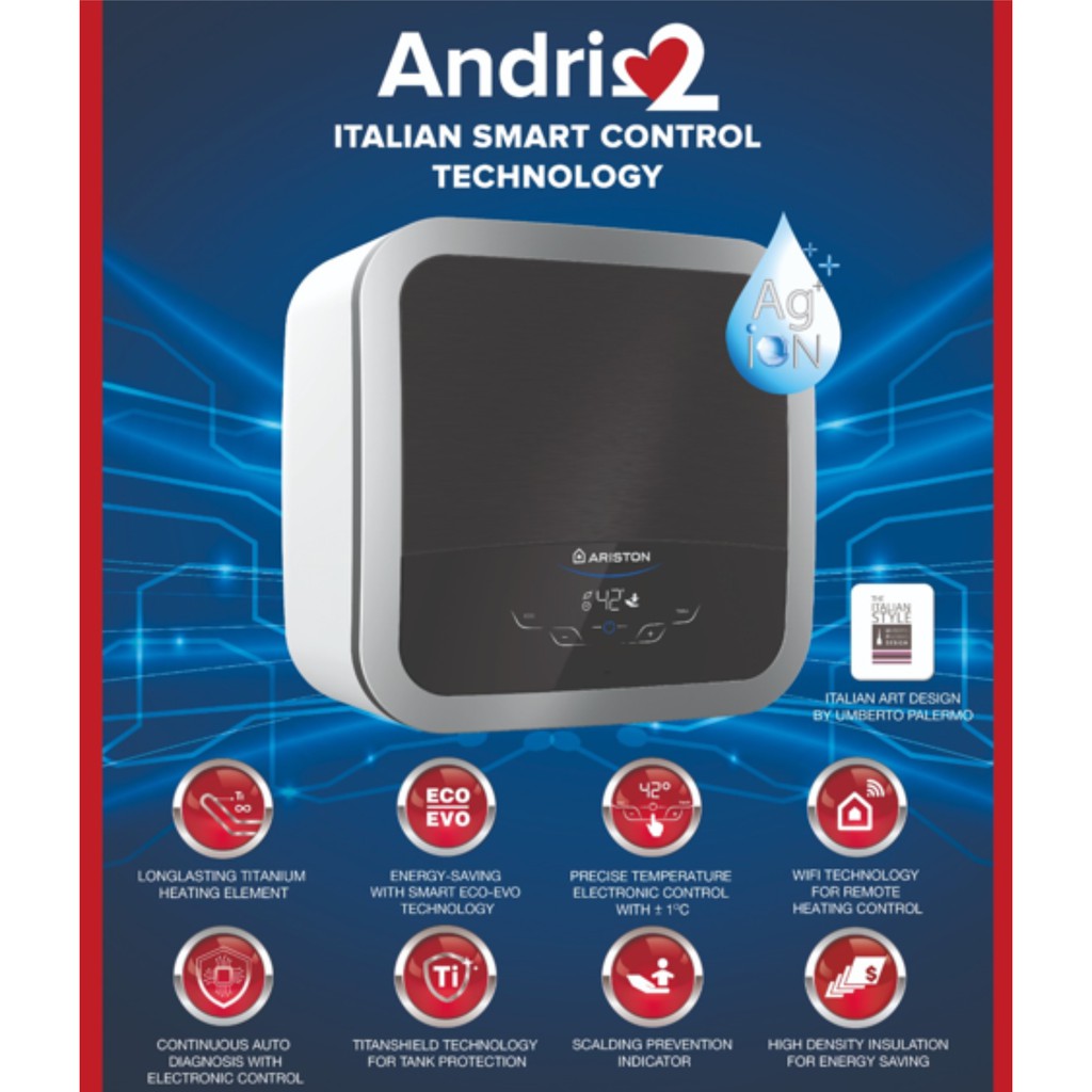 Ariston Andris 2 AN2 TOP Wifi 15 liter 350 watt Water Heater Pemanas Air Hangat Mandi