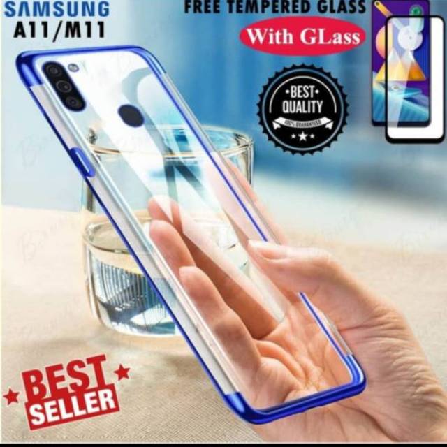 Case Samsung A12 A21s A11 A31 M11 M12 M21 M30S M31 Bening Terbaru Soft Case Plating Mewah Premium Clear Silikon Cover Casing HP Free Tempered Glass
