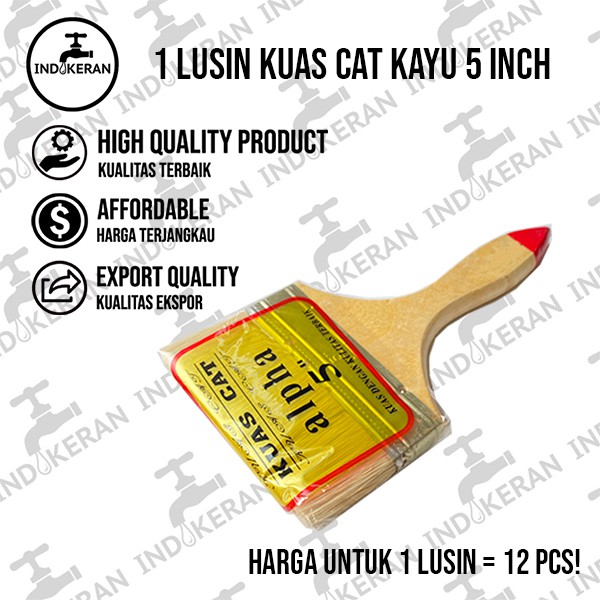 INDOKERAN - 5 Inch - Grosir Lusin Kuas Cat Tembok Serbaguna Gagang Kayu - High Quality
