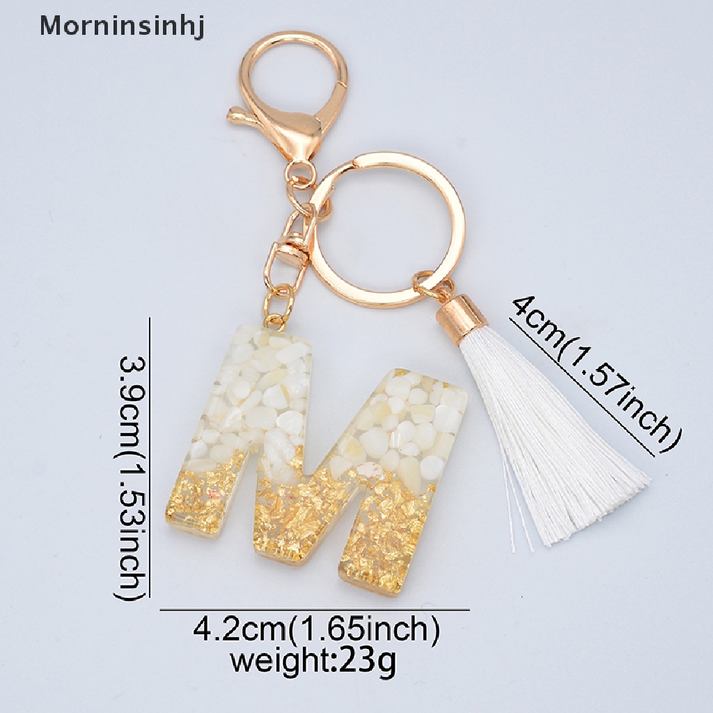 Mornin 1Pc Gantungan Kunci Alfabet Rumbai Emas Gantungan Kunci Huruf Inggris Glitter Gradiasi Resin id