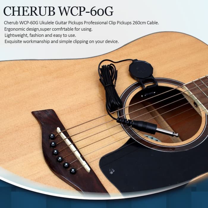 Cherub Guitar Pickup l Mic Gitar Akustik Microphone Clip on Spull Gitar l Mic Klip 260 cm Jack 6.5mm