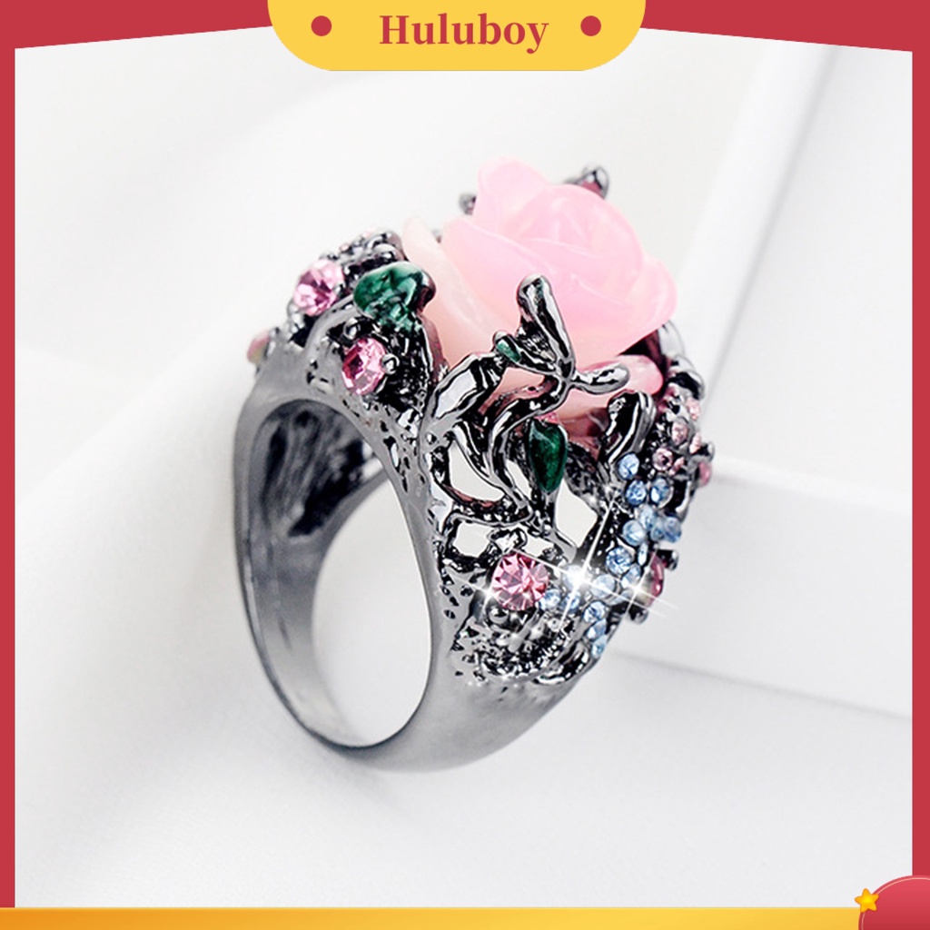 Hu Hu Hu Hu Hu Alat Bantu Pasang Kacamata♡ Cincin Desain Bunga Aksen Berlian Imitasi Untuk Wanita