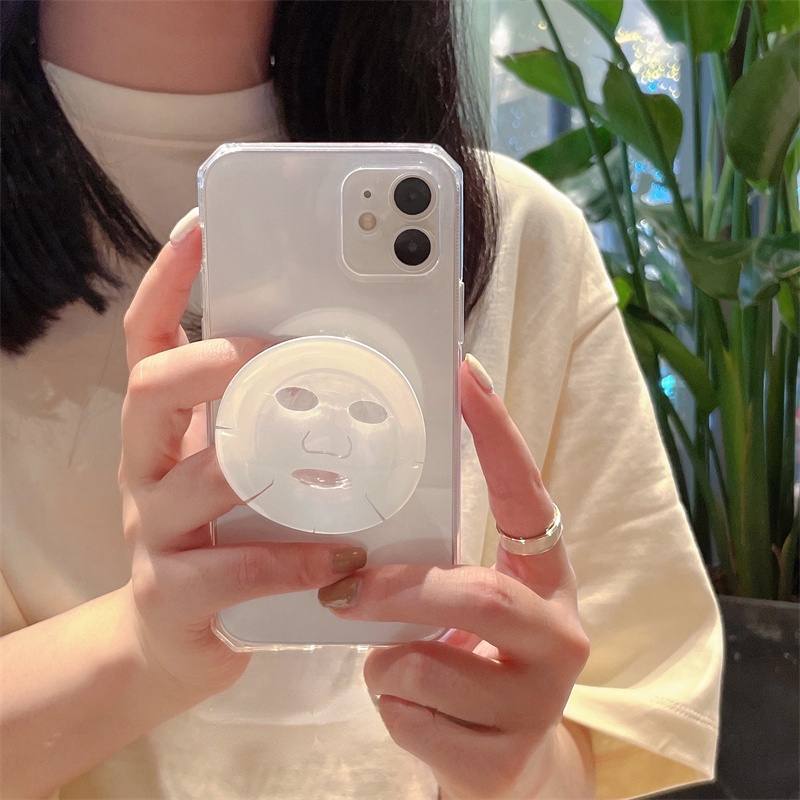 1Pc Ins Style Facial Mask  Shaped Transparent Mobile Phone Airbag Bracket Desktop Phone Holder Stand Pop Socket Phone Grip