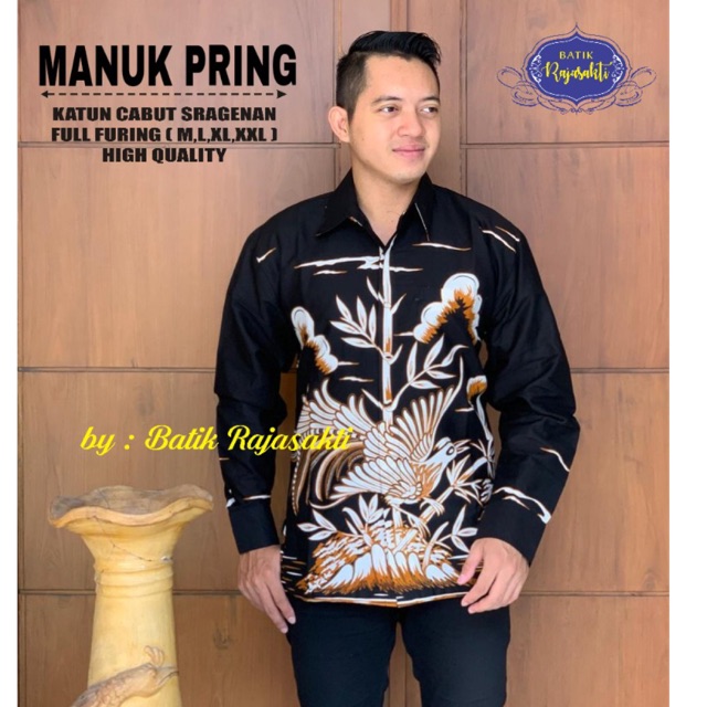 Batik Pria MANUK PRING FULL FURING Katun Cabut Halus Ori Solo