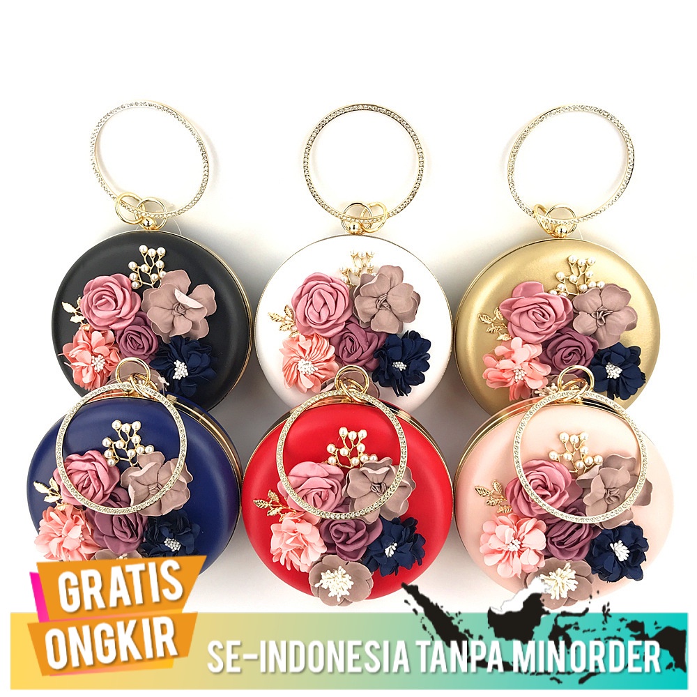 Tas Pesta Wanita Import Elegant Tas Wanita    Bunga Bulat Makan Malam Tas Buatan