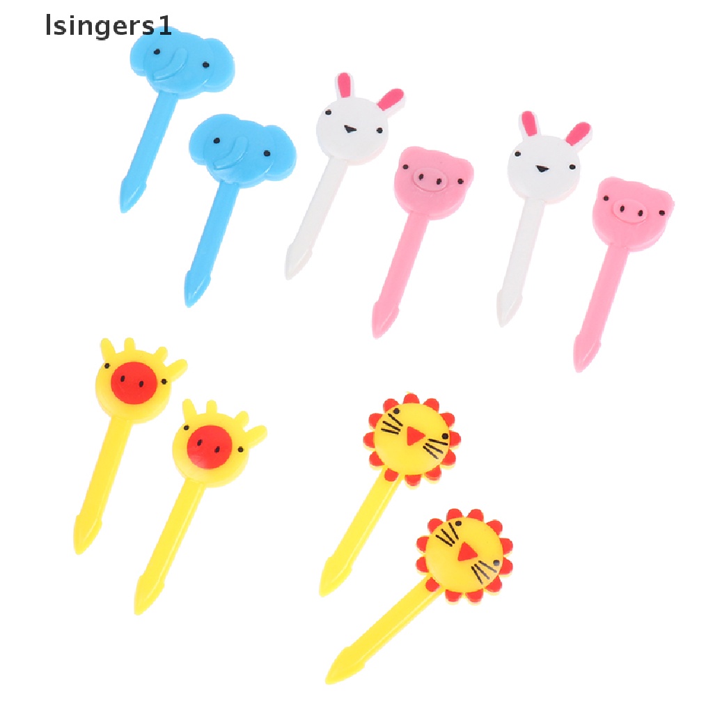 (lsingers1) 10pcs / Set Garpu Buah / Kue / Dessert Mini Motif Kartun Hewan Untuk Anak
