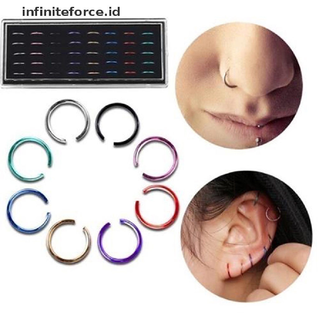 40 / 60pcs / Set Cincin Hoop Tindik Tubuh Hidung Bahan Baja Untuk Perhiasan