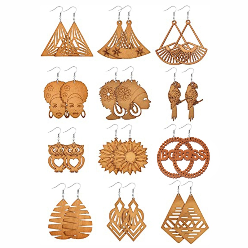 Siy 12 Pasang Anting Tusuk Gantung Bahan Kayu Gaya Etnikbohemian Ringan Untuk Wanita