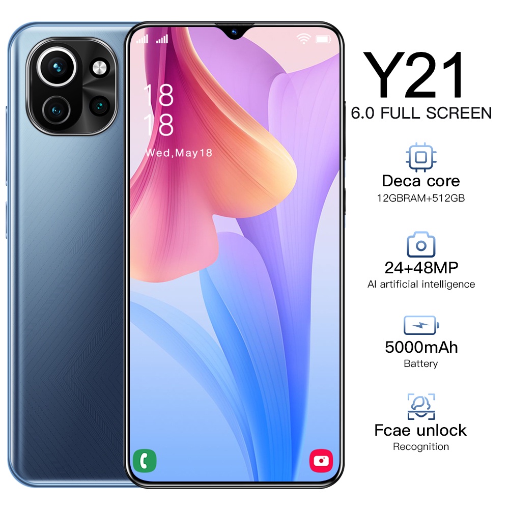 (bebas biaya kirim) Hp murah Y21 ponsel murah 5g android 6.0 inci murah 12G+512G hp android Handphone ram16GB rom512GB Full HD mobilephone