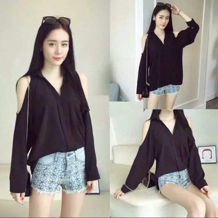 QFS - KEMAJA BLOUSE NAGITA / BLACK / FULL KANCING / BAHAN ADEM