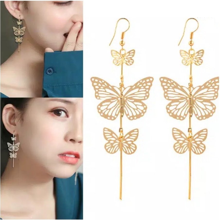 Anting Tusuk Wanita Korea Warna Gold/Silver Hias Gaya Korea Panjang Dalika