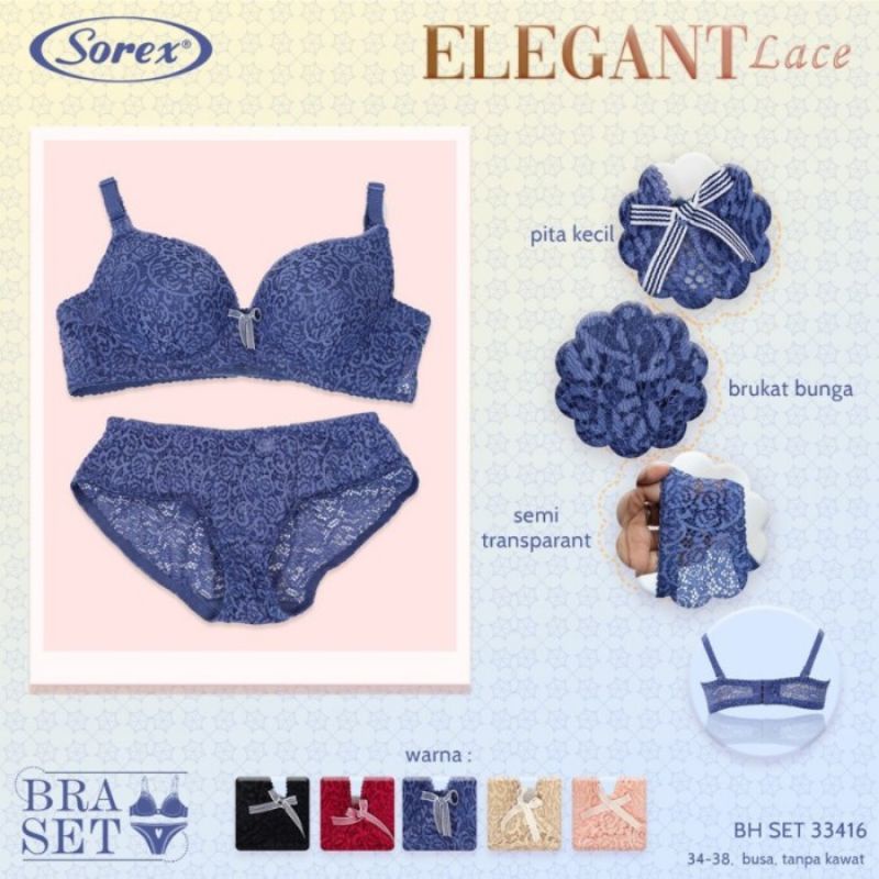 Bra Set Tidak Kawat Setelan BH & CD Renda Elegant | Sorex 33416 *