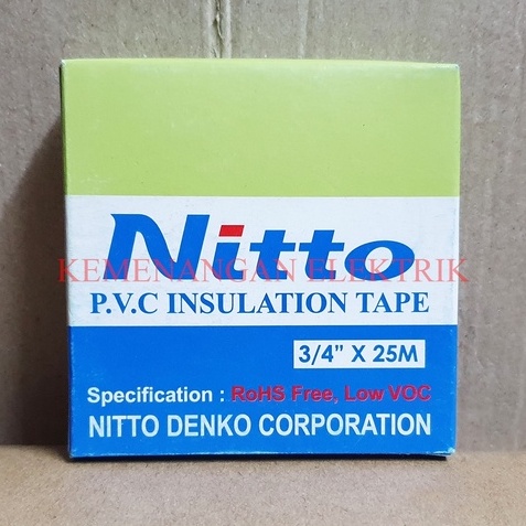 NITTO ISOLASI LISTRIK ORIGINAL TAPE HITAM 3/4&quot; 25M / LAKBAN PVC ASLI