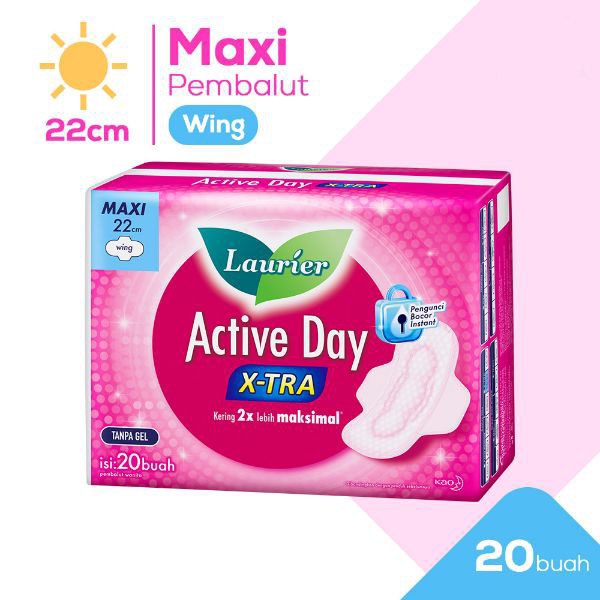 Laurier Active Day Extra Maxi 22cm Wing Isi 20 - Pembalut Sayap - Pembalut Wanita - Pembalut Siang -