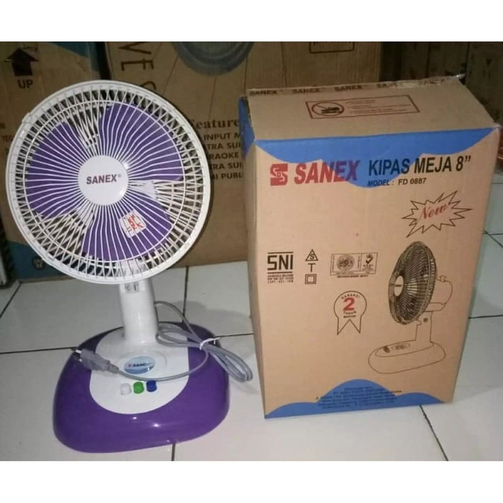 Kipas Angin Meja / Duduk / Desk Fan / Deskfan Sanex 8 Inch - FD 0888 / 0887 Free Bubble