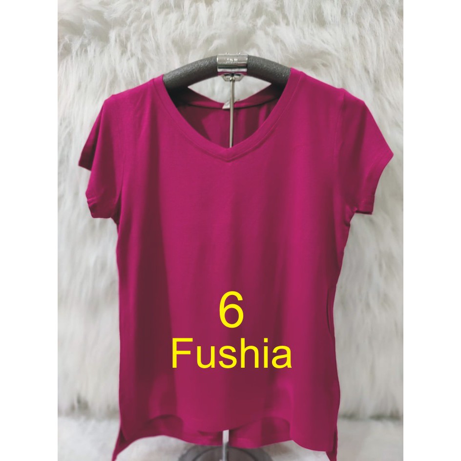 KAOS ATASAN WANITA V NECK GROSIR MURAH-FUSHIA