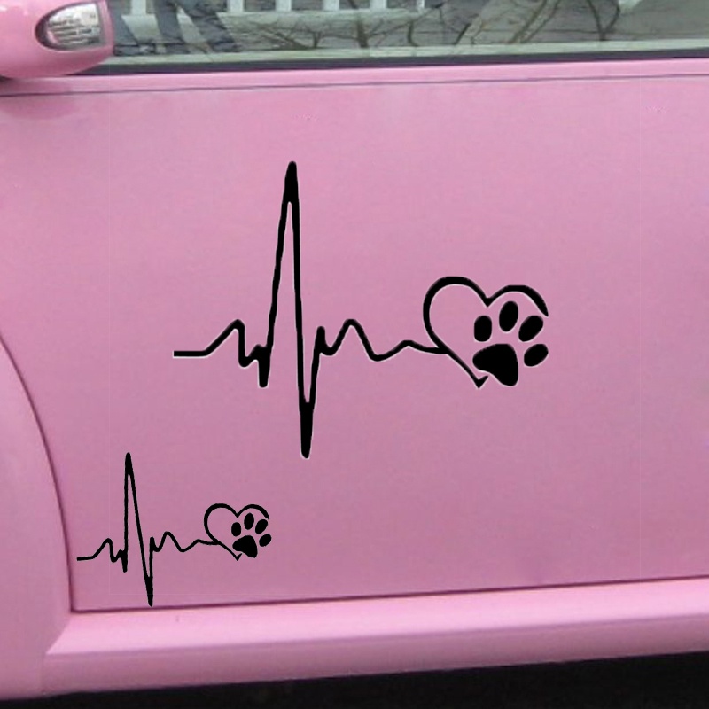 13×10.3cm Cardiogram Of Love Dog Paw Funny Reflective Car Stickers / Automobile Self-Adhesive Vinyl Sticker for All Cars