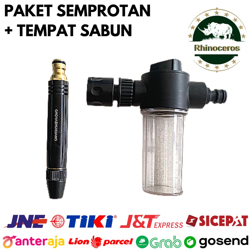 Paket Semprotan Tekanan Tinggi + Tempat Sabun Cuci Mobil 1/2 - 3/4Inch