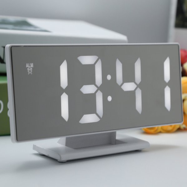 Jam Meja Digital Led Weker Digital Alarm Clock Mirror DS-3618L White