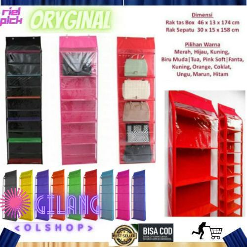 Rak Tas Gantung Resleting Pelangi MIKA TEBAL HBO Hanging Bag Organizer Zipper 6 sekat