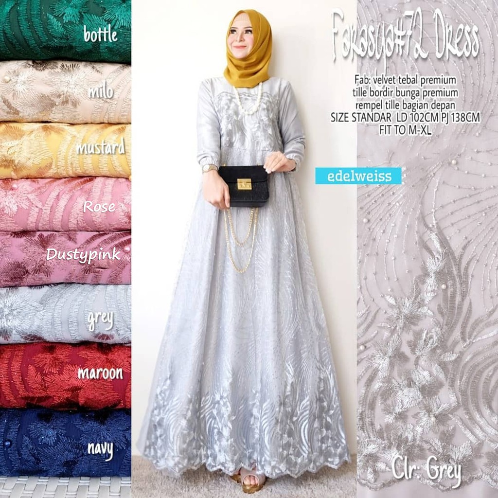 [REAL PIC] Gamis Brokat Tille Mutiara Dress Brokat Terbaru Gamis Brokat Lebaran Gamis Syar'i Farasya