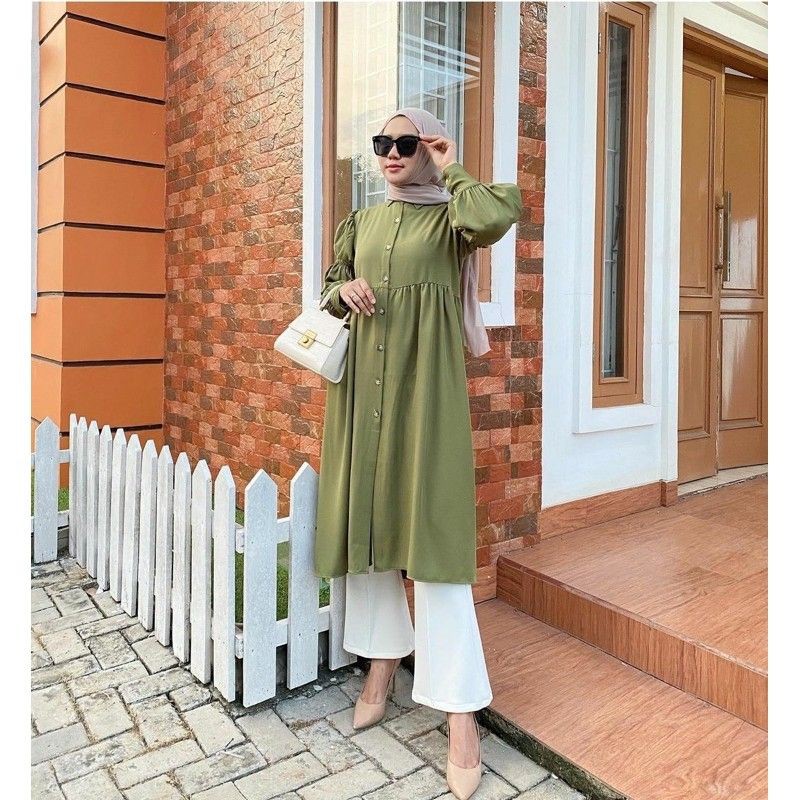 TUNIK DELCIA BALOON DAILY FULL KANCING DRESS MOSCREPE PREMIUM