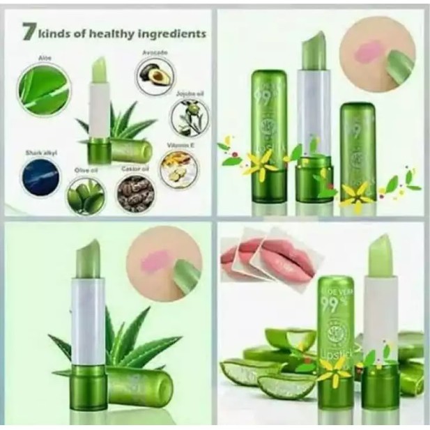 5 Pcs Lipbalm Pemerah Bibir Aloe Vera 99% TERLARIS / Lipstik Tahan Lama Anti Air Aloe Vera 99% / Lipgloss Lipstik Korea Soothing Gel Bisa Untuk Melengkapi Liptint Anak Sekolah – Makeup Kosmetik Wanita Pelembab Bibir Pink Alami Lidah Buaya ORIGINAL