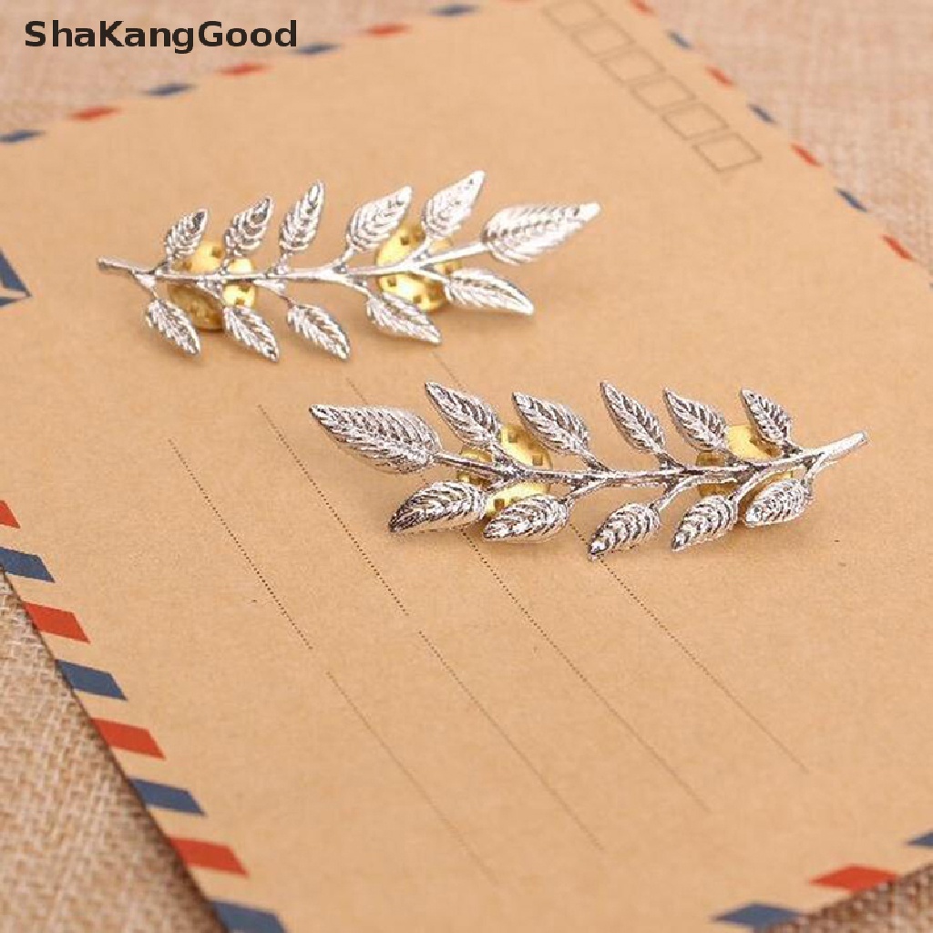 1 Pasang Bros Pin Bentuk Daun Pohon Gaya Retro Untuk Kerah Kemeja