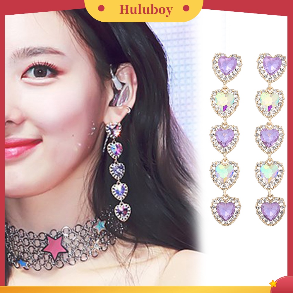 Hu Hu Hu Hu Hu Alat Bantu Pasang Kacamata♡ Anting Tusuk Gantung Panjang Wanita Desain Hati Hias Glitter Berlian Imitasi Untuk Pesta Malam