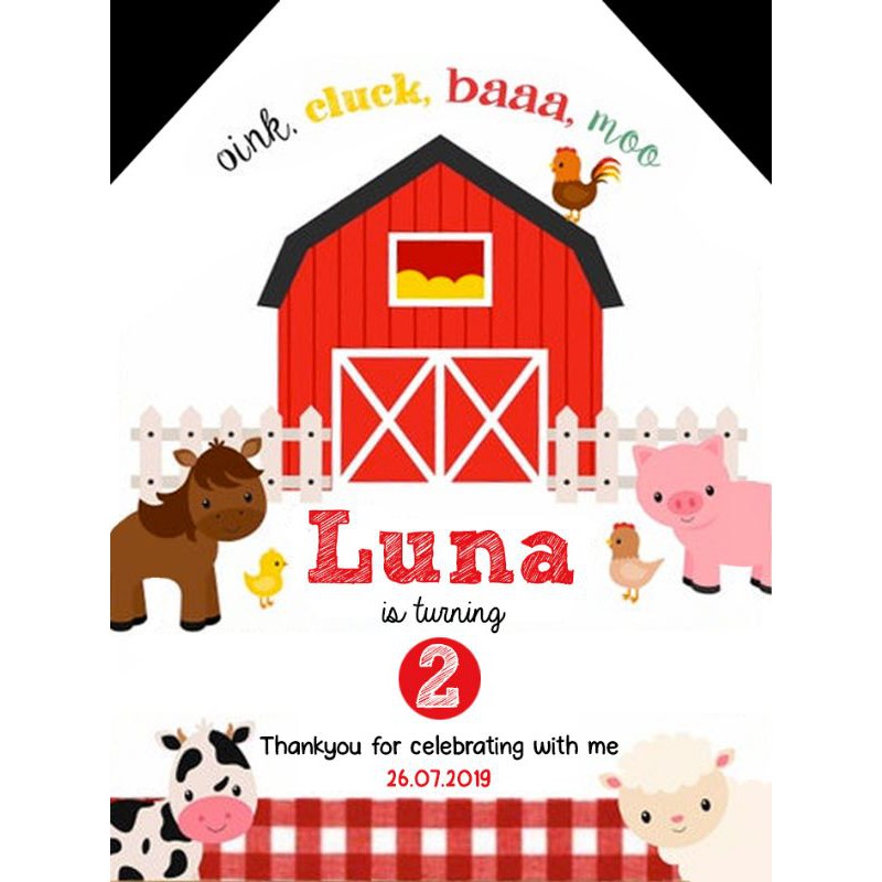 

Newborn Birthday Thanks Card Label Hampers Souvenir Tag Custom Tema Cute Cow Farm Animal Sapi Lucu