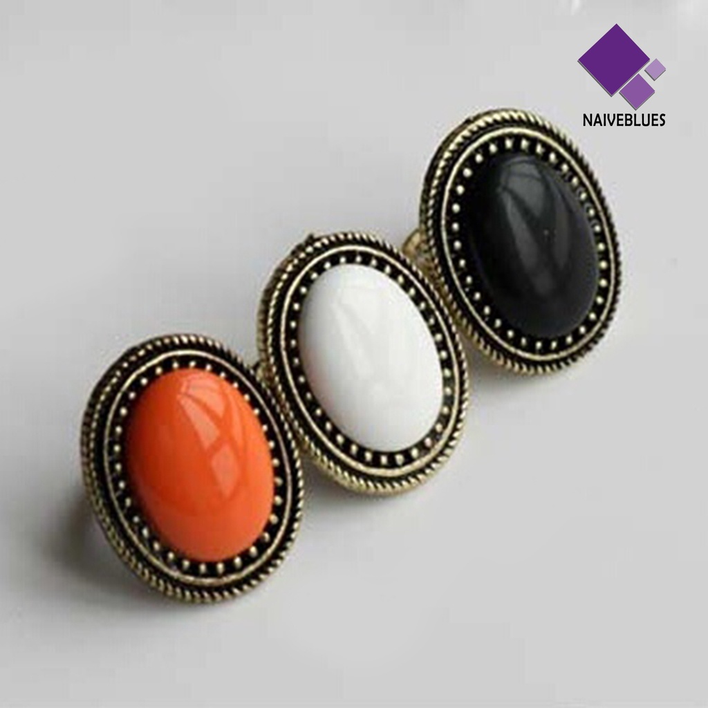 Cincin Batu Permata Oval Besar Adjustable Untuk Kencan