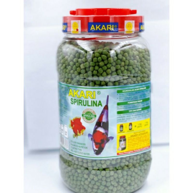 Pakan Ikan Koi Akari Spirulina 1250 Gram ukuran 5mm Pelet Akair 1,25kg