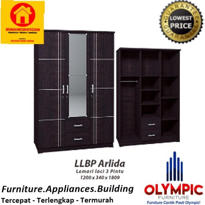 Silahkan Order] Lemari Pakaian Minimalis / Lemari Baju - Arlida 03 Pintu - Olympic - Llbp White