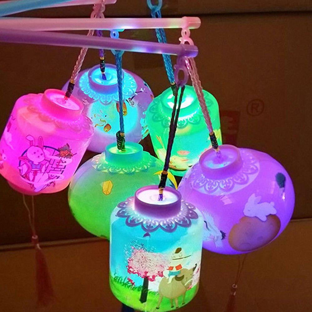 [Elegan] Led Light-emitting Lantern Portable Gaya Cina DIY Kerajinan Tangan Kartun Hewan Kelinci Lentera Gantung Kertas Bulat Lampion Mid Autumn Lamp