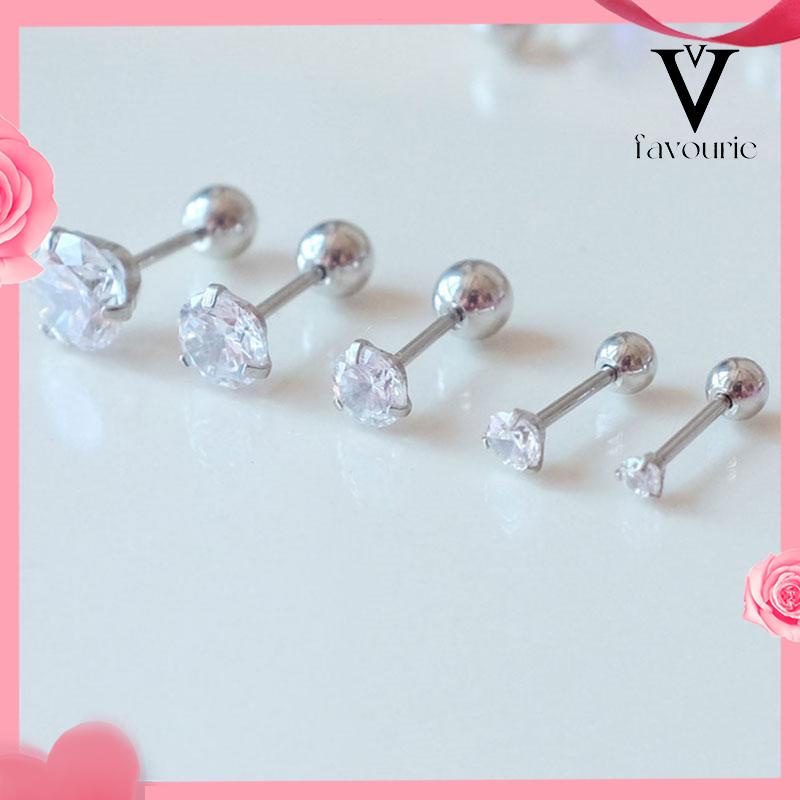 [COD]1 Pcs Anting Titanium Steel Nyata Zirkon Anting Stud Super Mengkilap dengan Anting Pejantan Berlian-FA