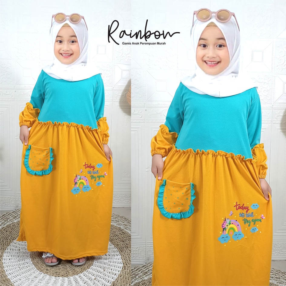 Gamis Anak Murah Kaos Soleha Rainbow Warna Mix CF Kids