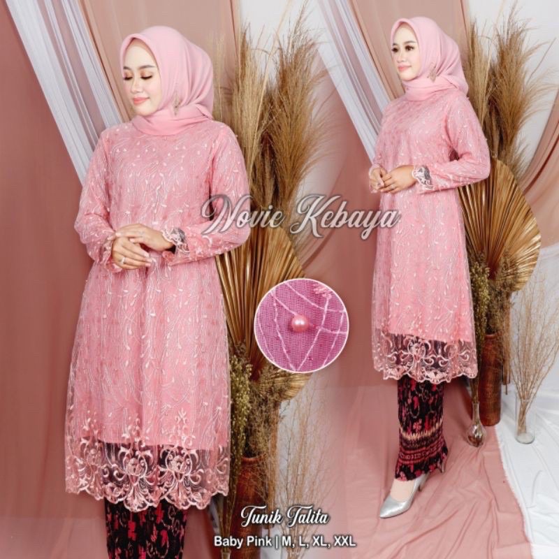 Cod/real pict stelan tunik padang/tunik modern/kebaya pesta/kebaya kondangan/kebaya wisuda-set rose gold