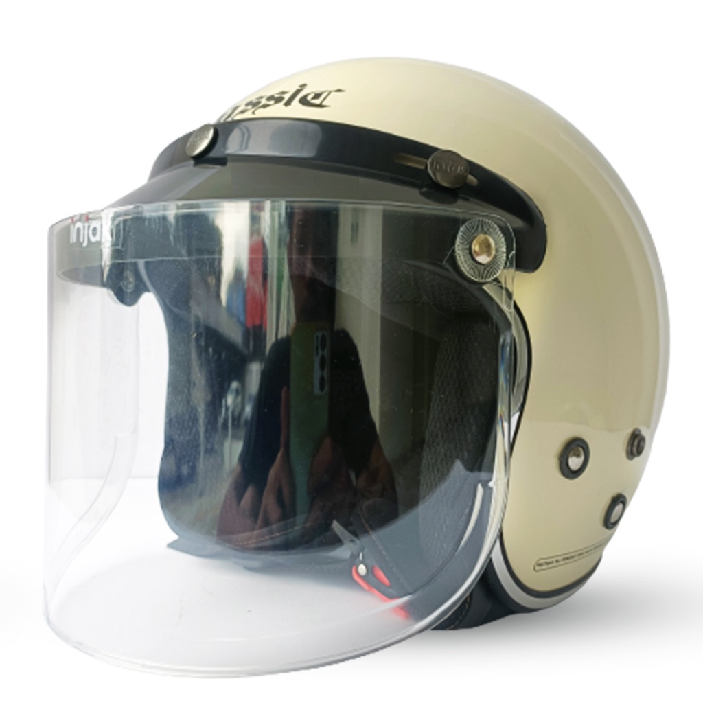 Helm Bogo Dewasa Retro Classic Half Face SNI Full Leher Lis Chrome /Helm Pria /Helm Wanita/Helm Kaca Datar -AVORIO NAIDE CREAM
