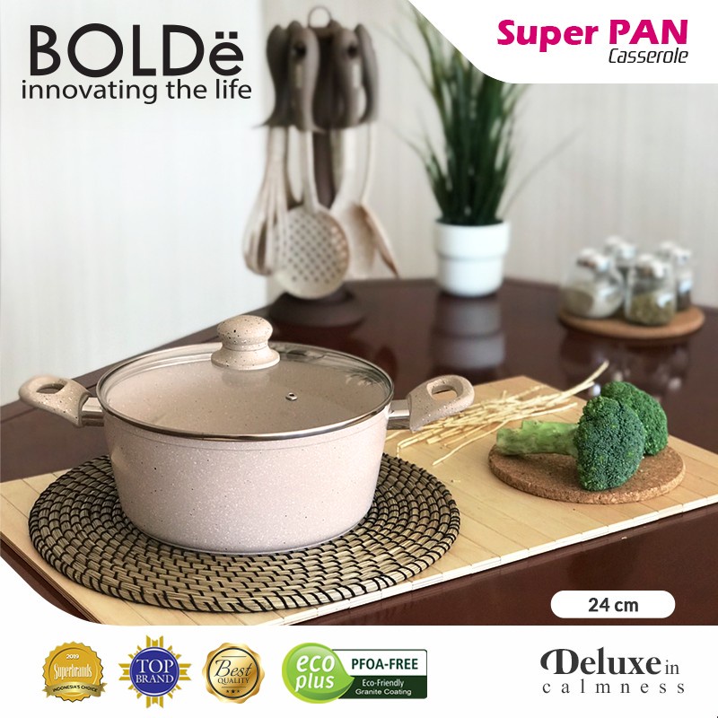 BOLDe Casserole Pan 24 CM + Glass Lid Panci Tutup Kaca - Super Pan BEIGE