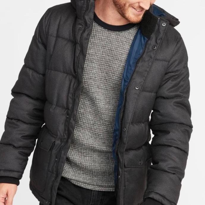 Jaket Old Navy Mens Detachable Hood Puffer Jacket Heathern Original