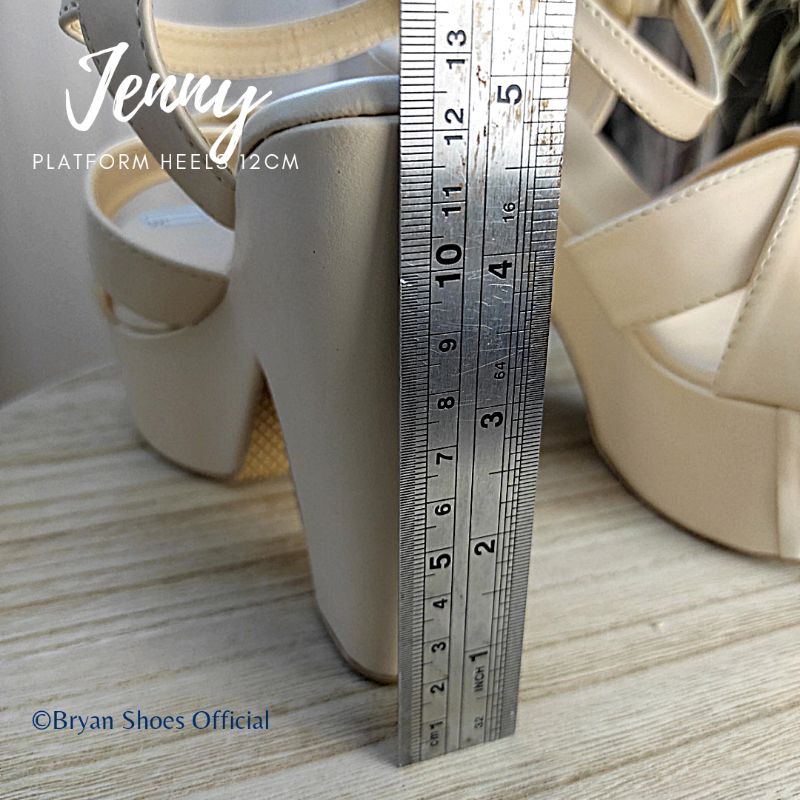 Bryan Jenny Dove Platform Heels Silang 12cm Hak Tahu Kelom Berkualitas Mocca Hitam Sol Tebal