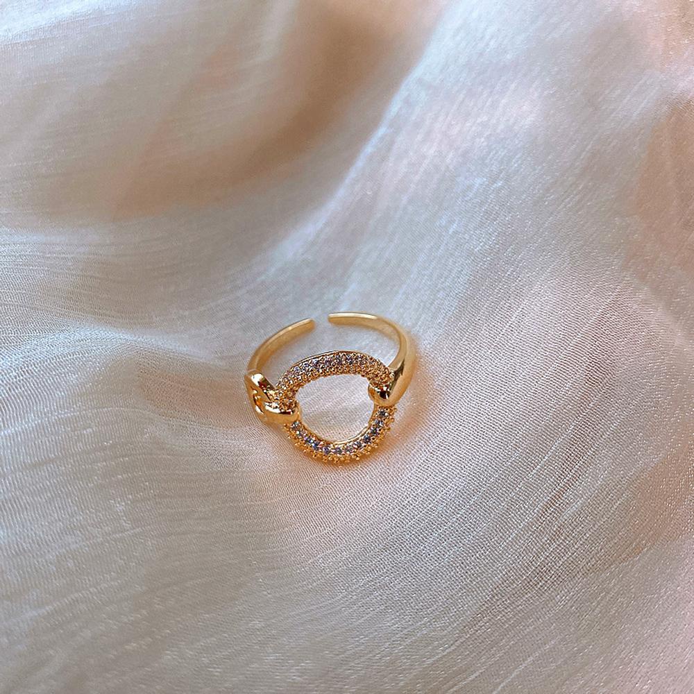 Needway  Cincin Terbuka Dapat Disesuaikan Pasangan Wanita Keren Lingkaran Berongga Keluar Gadis Zirkon Aksesoris Pesta